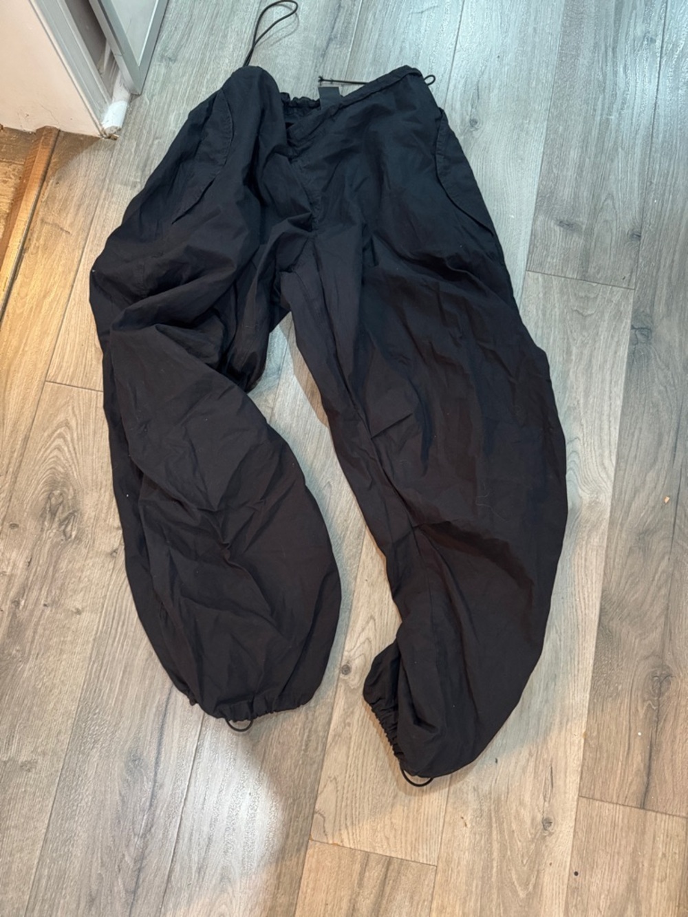 Unisex Black Drawstring Casual Pants